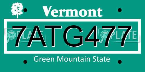 7ATG477 Vermont License Plate
