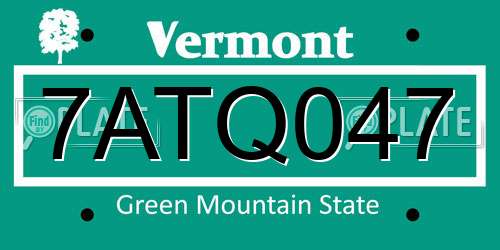 7ATQ047 Vermont License Plate