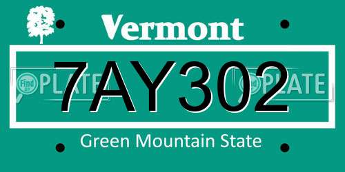7AY302 Vermont License Plate
