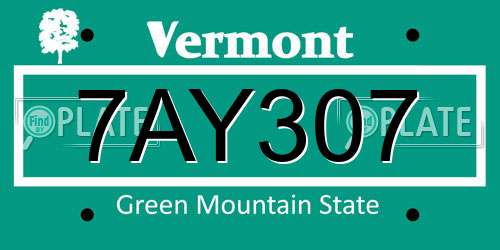 7AY307 Vermont License Plate