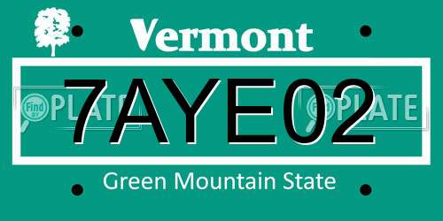 7AYE02 Vermont License Plate