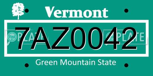 7AZ0042 Vermont License Plate