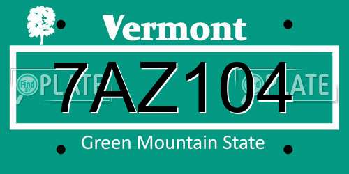 7AZ104 Vermont License Plate