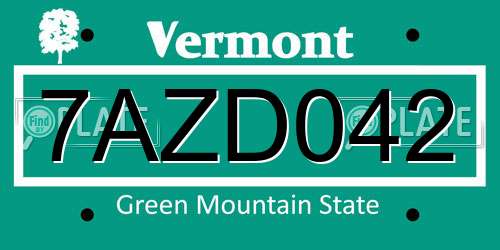 7AZD042 Vermont License Plate