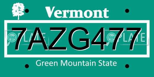 7AZG477 Vermont License Plate