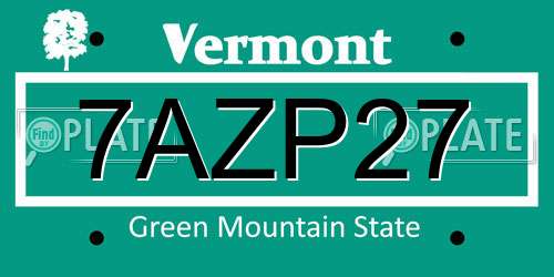 7AZP27 Vermont License Plate