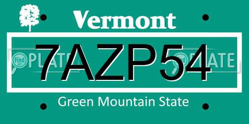 7AZP54 Vermont License Plate