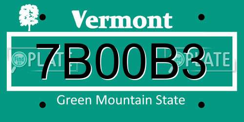 7B00B3 Vermont License Plate