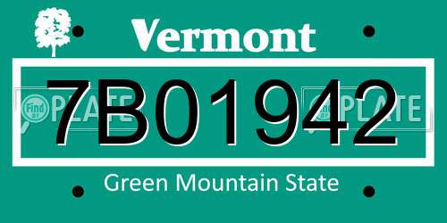 7B01942 Vermont License Plate