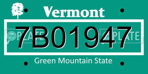 7B01947 Vermont License Plate