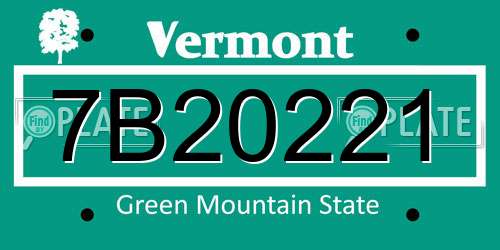 7B20221 Vermont License Plate