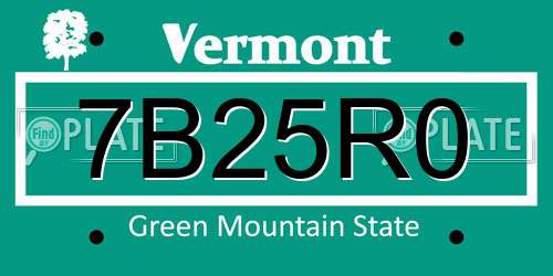 7B25R0 Vermont License Plate