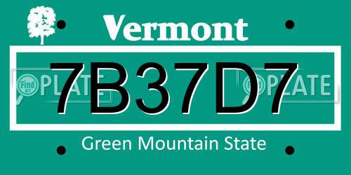 7B37D7 Vermont License Plate
