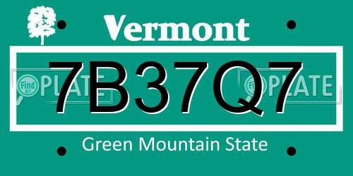 7B37Q7 Vermont License Plate