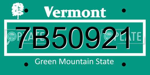 7B50921 Vermont License Plate
