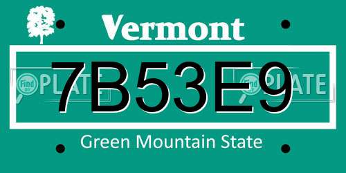 7B53E9 Vermont License Plate