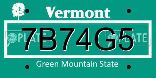 7B74G5 Vermont License Plate