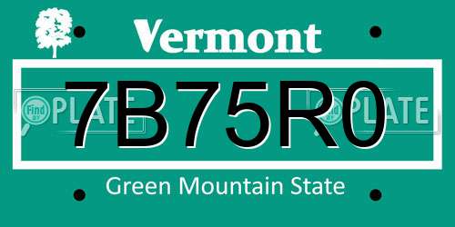 7B75R0 Vermont License Plate
