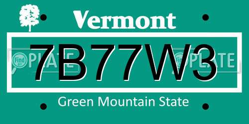 7B77W3 Vermont License Plate
