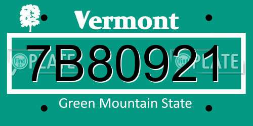 7B80921 Vermont License Plate
