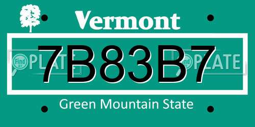 7B83B7 Vermont License Plate