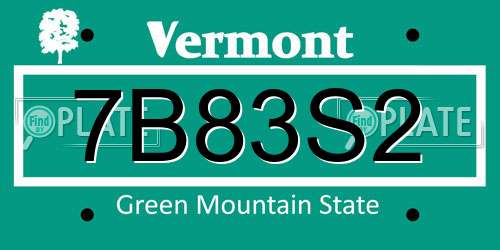 7B83S2 Vermont License Plate