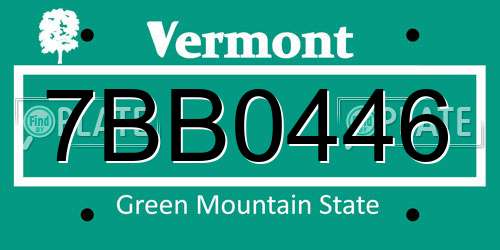 7BB0446 Vermont License Plate