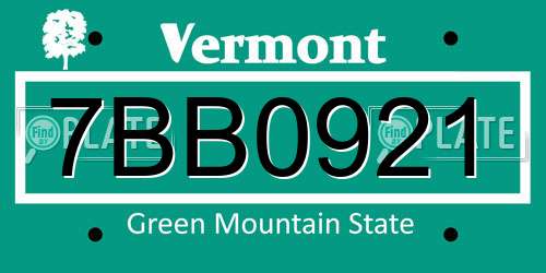 7BB0921 Vermont License Plate