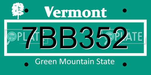 7BB352 Vermont License Plate