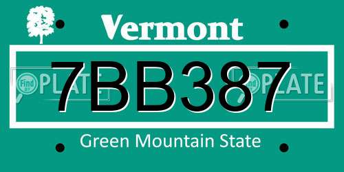 7BB387 Vermont License Plate