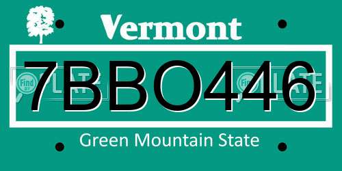 7BBO446 Vermont License Plate