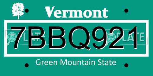 7BBQ921 Vermont License Plate