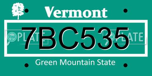 7BC535 Vermont License Plate