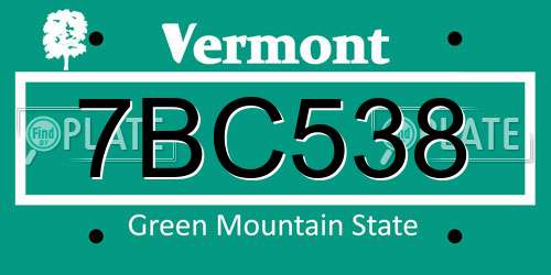 7BC538 Vermont License Plate