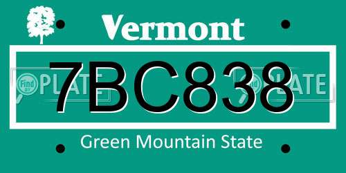 7BC838 Vermont License Plate