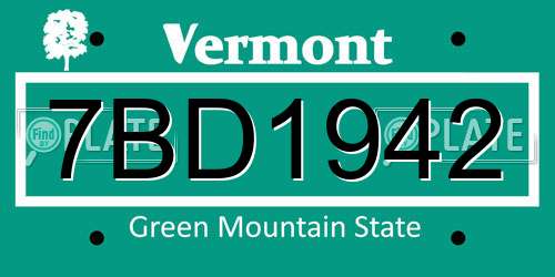 7BD1942 Vermont License Plate