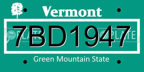 7BD1947 Vermont License Plate