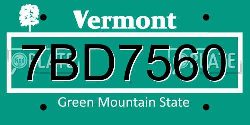 7BD7560 Vermont License Plate