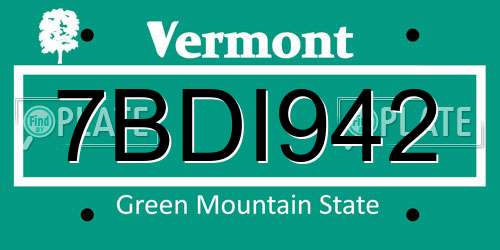 7BDI942 Vermont License Plate
