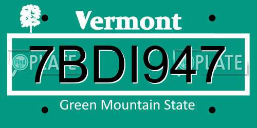 7BDI947 Vermont License Plate
