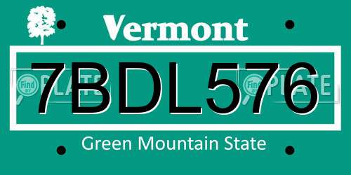 7BDL576 Vermont License Plate