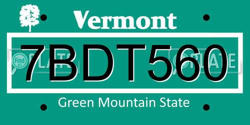7BDT560 Vermont License Plate
