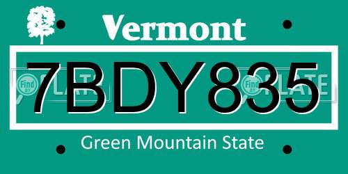 7BDY835 Vermont License Plate