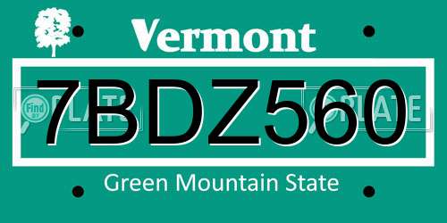 7BDZ560 Vermont License Plate