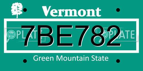 7BE782 Vermont License Plate