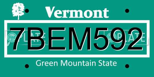 7BEM592 Vermont License Plate