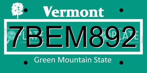 7BEM892 Vermont License Plate