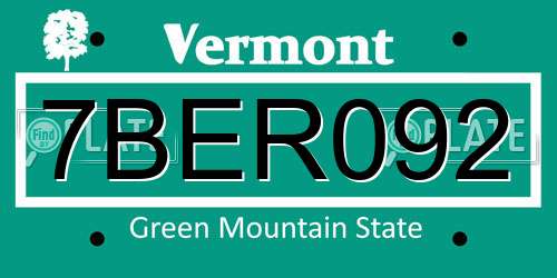 7BER092 Vermont License Plate