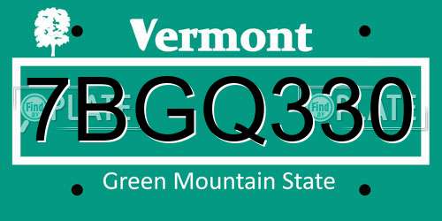 7BGQ330 Vermont License Plate