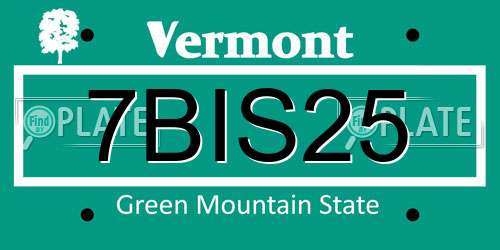 7BIS25 Vermont License Plate